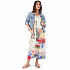 Abode Artistic Bookshelf Long Dress - Library Print