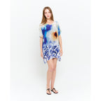Ciel & Sand Sheer Short Kaftan Dress - Blue & Brown Beach Cover Up