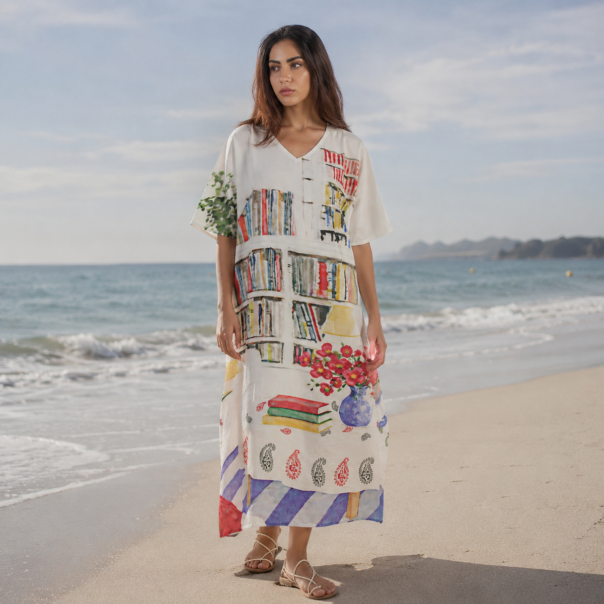 Abode Artistic Bookshelf Long Dress - Library Print