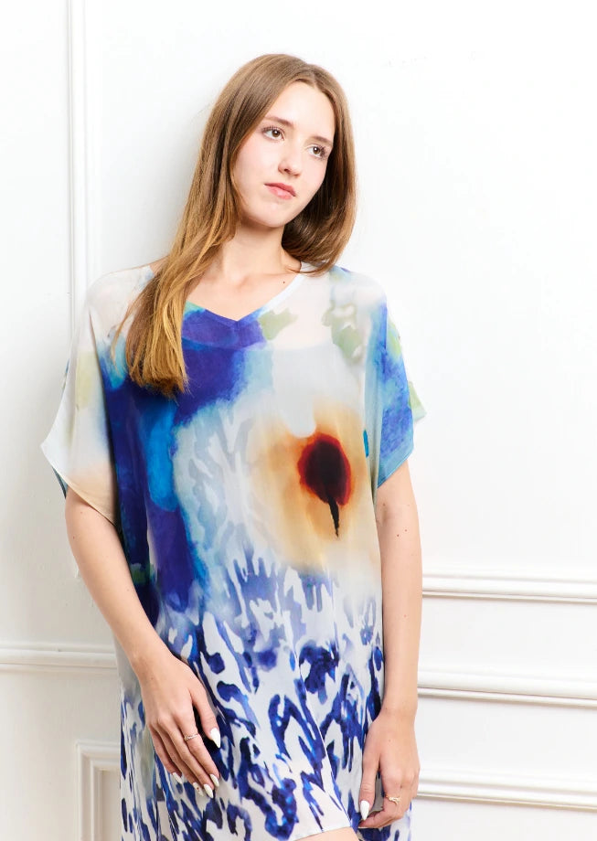 Ciel & Sand Printed Sheer Short Kaftan
