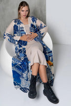 Harmony Bird Print Long Kimono Dress