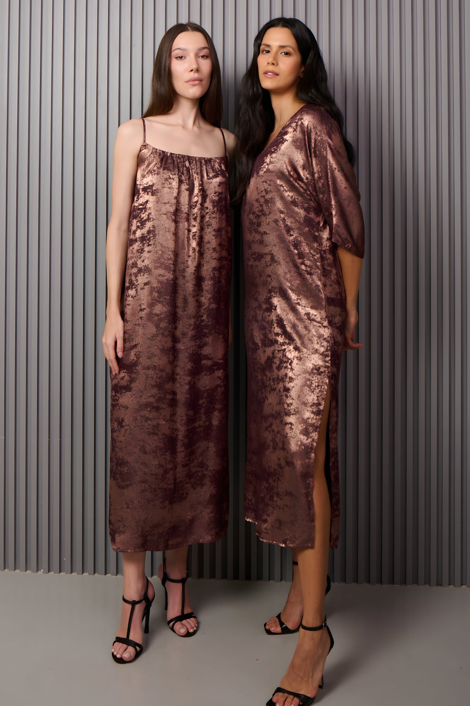 Shadow of Sequin Shimmer French Beige Long Kaftan with Side Slit