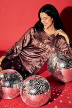 Shadow of Sequin Shimmer French Beige Short Kaftan Dress