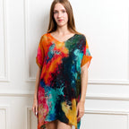 Canvas & Chaos Abstract Sheer Short Kaftan Dress - Multicolor Beach Cover Up